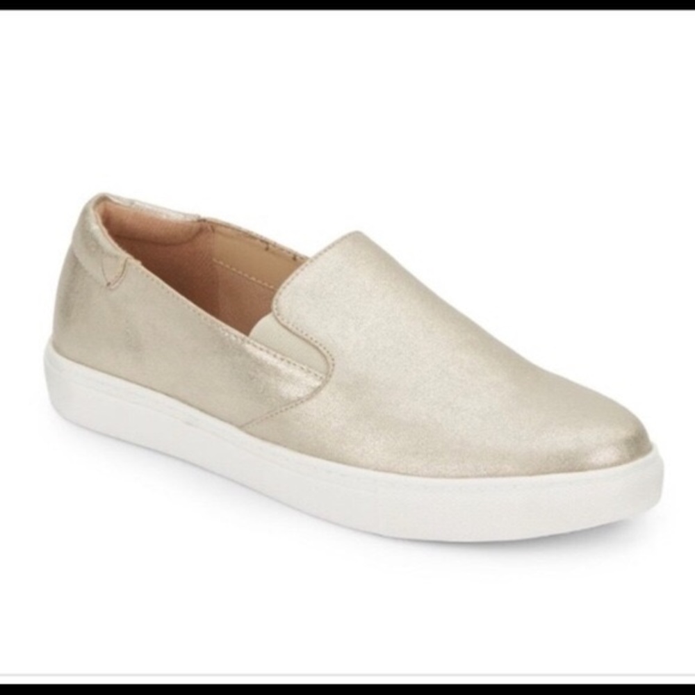 Gold Leather Slip On Shoes